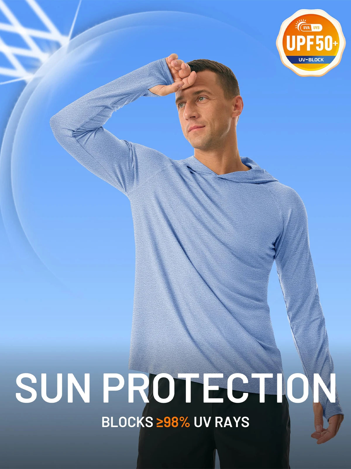 Men's UPF 50+ Sun Hoodie — Long Sleeve Quick-Dry Rash Guard