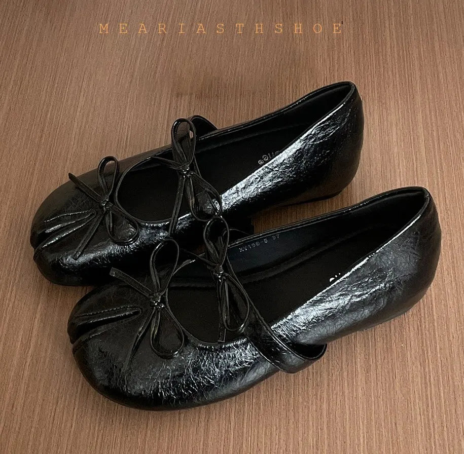 Women's Split-Toe Bow Loafers | Elegant Flat Pumps