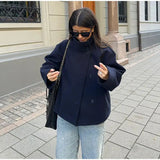 Stand Collar Woolen Short Coat