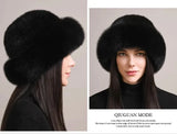 Genuine Knitted Mink Fur Hat with Fox Fur Brim