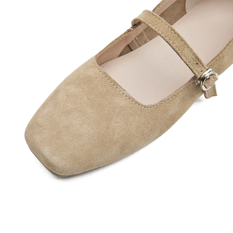 AIYUQI Women's Genuine Leather Square-Toe Ballet Flats