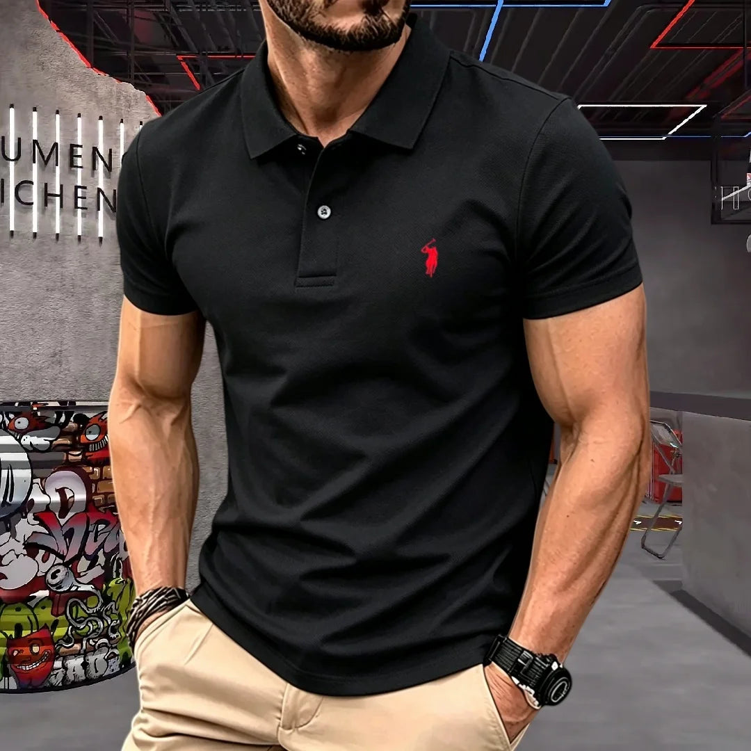 Men's 100% Cotton Polo Shirt — Embroidered Short Sleeve Golf Top
