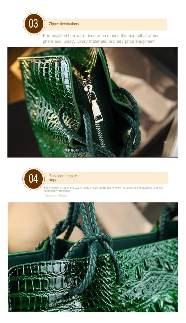 Luxury Genuine Leather Women's Bag Red Crocodile Pattern Ladies Handbags Tote Bag Fashion Travel Portable Shoulder Underarm Bags