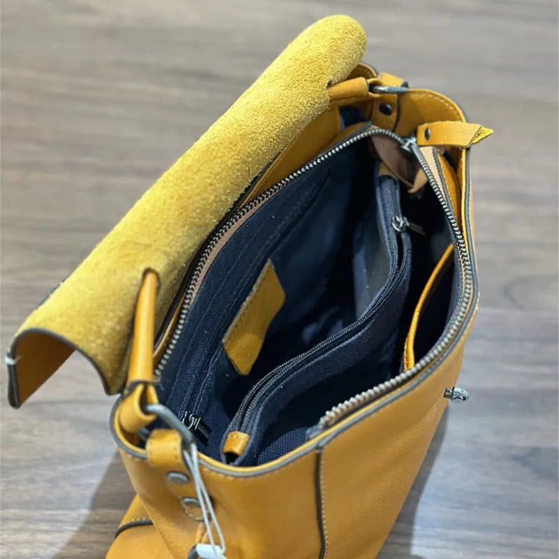 Johnature 2026 Autumn New Handmade Retro Genuine Leather Women's Bag Versatile Soft Cowhide Solid Color Shoulder Crossbody Bags