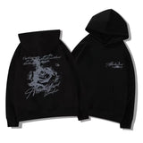 Men's Vintage Rose Print Hoodie Sweatshirt Oversized Streetwear Cursive Letter Graphic Pullover Casual Sweatshirt Fall Winter