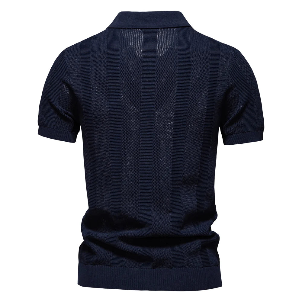 AIOPESON Men's Striped Mesh Polo Shirt | Breathable & Elegant