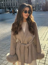 Elegant Lace-Up Woolen Jacket