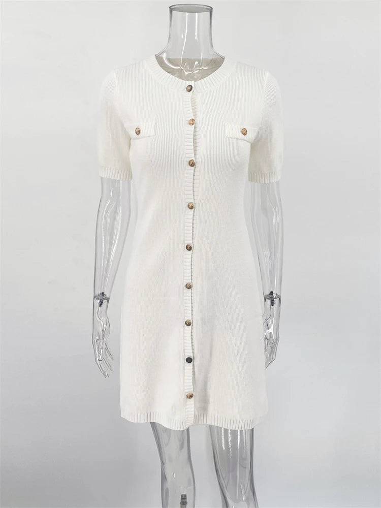 Elegant Ribbed Knit Mini Dress