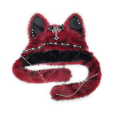 Gothic Plush Cat Ear Beanie – Y2K Punk Warm Cap