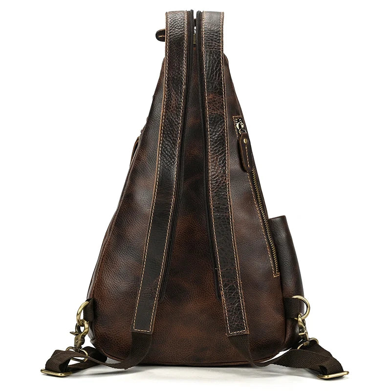 Single Shoulder Bagpack Genuine Leather Chest Bag Outdoor Riding Bag Chest Packs For Biker Men Male Sling Bags Cow Leather