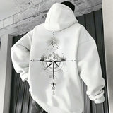 Vintage Compass Print Hoodies for Men High Quality Hooded Long Sleeve Pullover All Season Daily Casual Sports Tops Men's Clothes