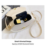 Durable Cute Shell Shoulder Bag Minimalist with Pearls Design Crossbody Bag PU Leather Pearl Decorated Handbag for Women Girls