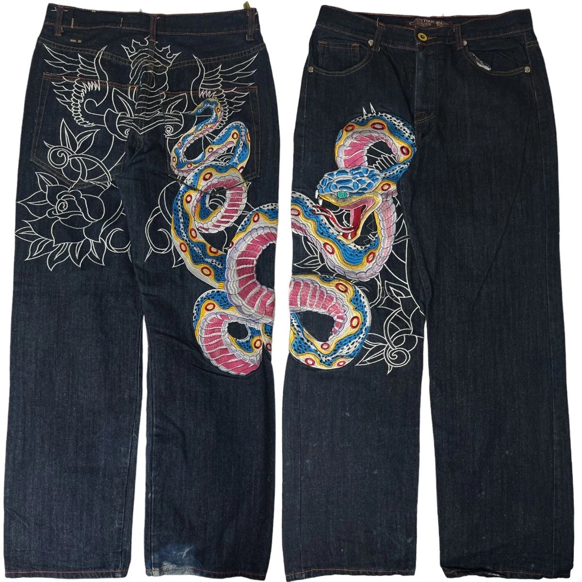 Harajuku Dragon & Snake Embroidered Wide-Leg Jeans
