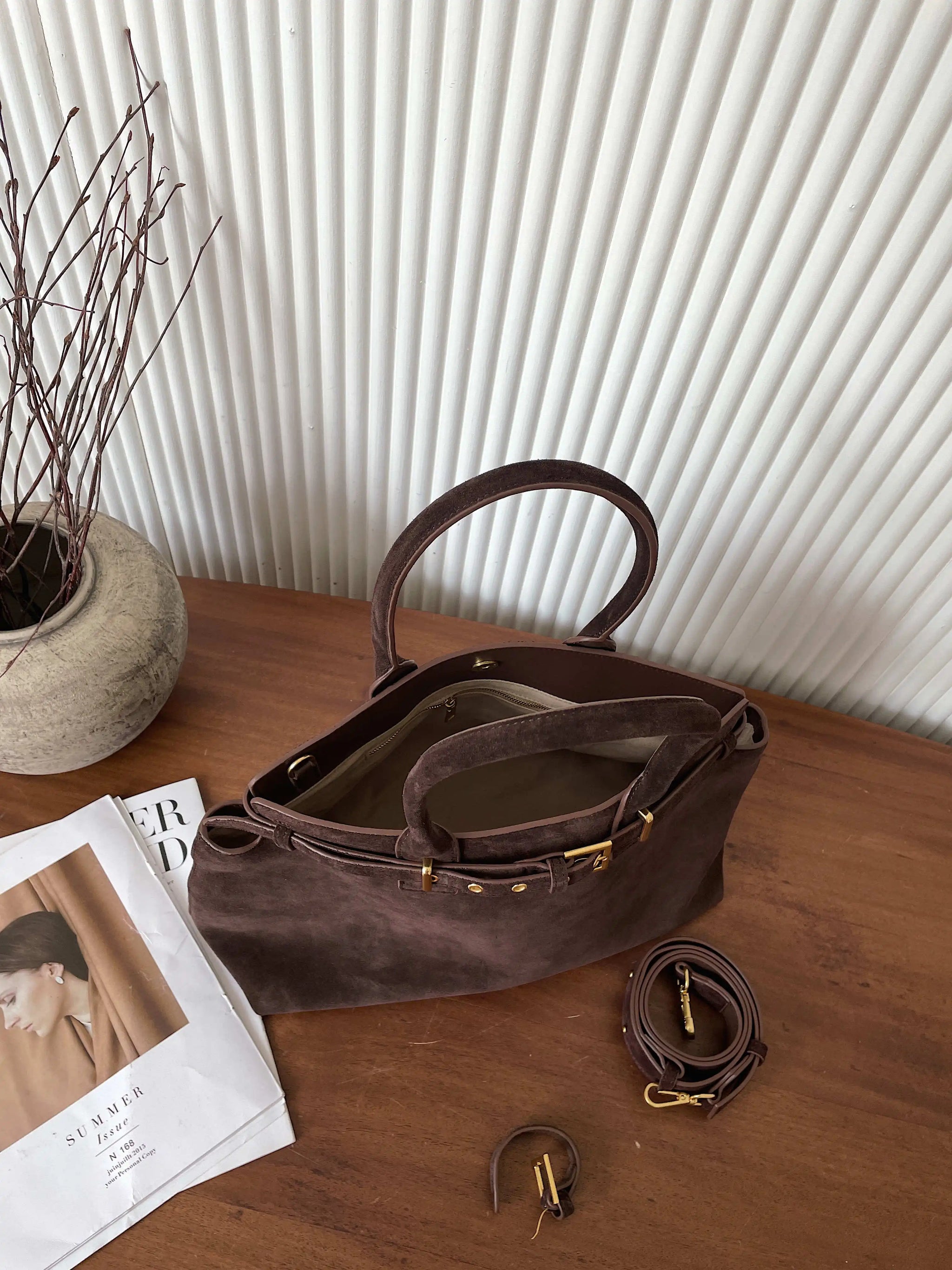 Motingsome 100% Natural Suede Bag Women Tote Luxury Designer Bags Roomy Casual Tote Crossbody Fashionable Handbag and Purses New