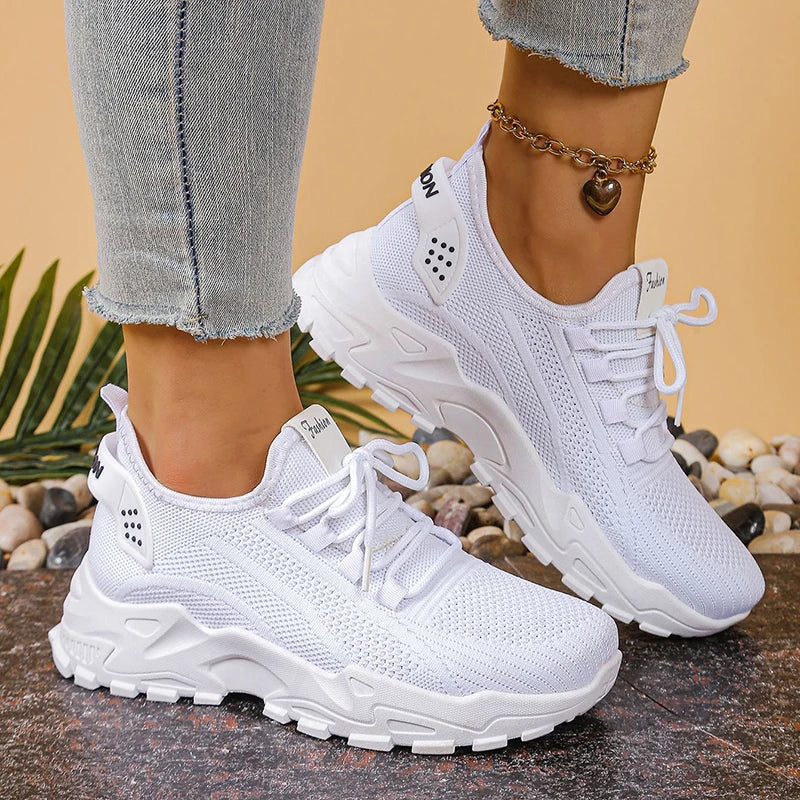 Women's Knitted Mesh Slip-On Sneakers — Breathable Platform Running Shoes