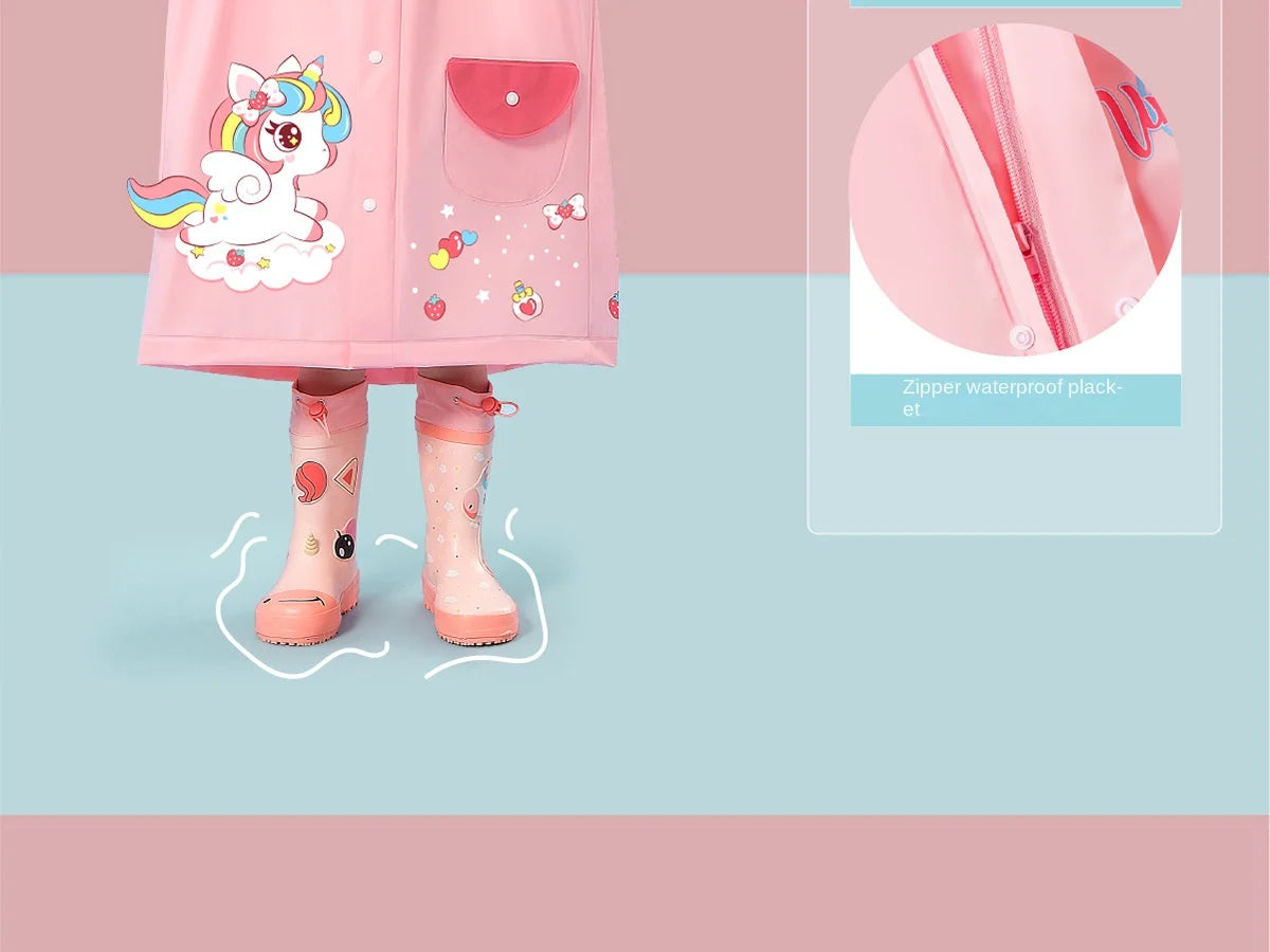Kids' Whimsical Waterproof Raincoat with Backpack Space