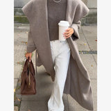 Navy Collar Lace Up Woolen Long Coat Women Elegant V-neck Full Sleeves Pockets Loose Overcoat 2026 Spring Lady Daily Street Wear