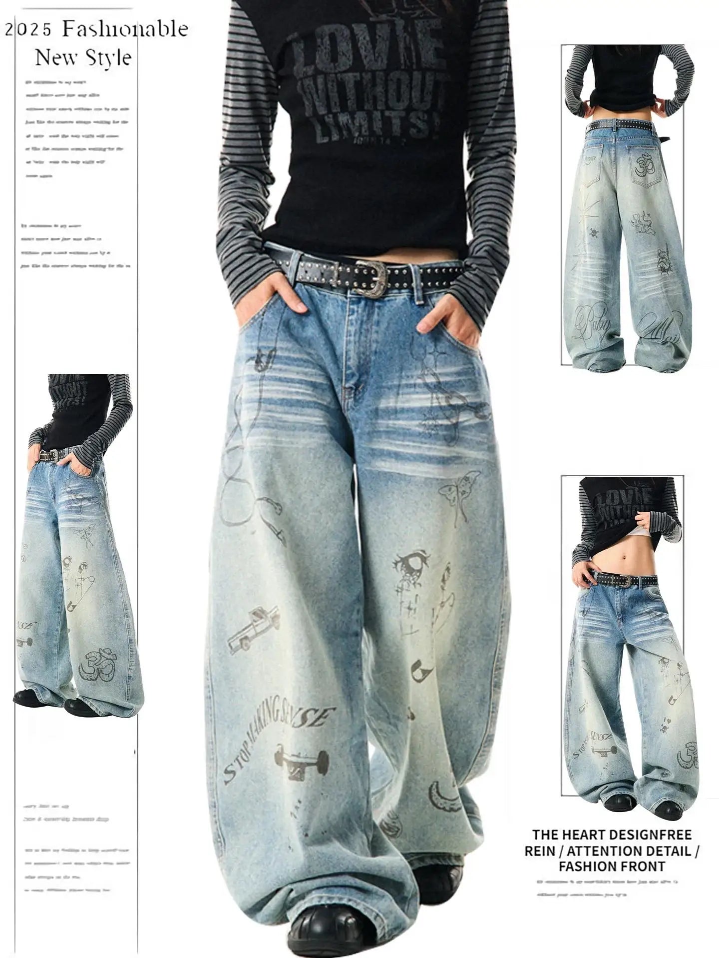 Y2K Baggy Cartoon Embroidery Jeans