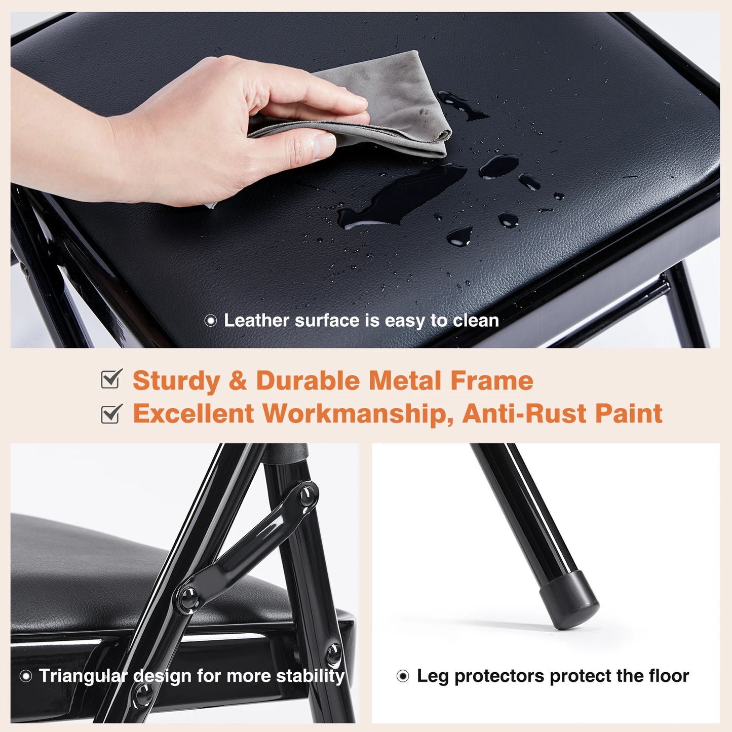 JHK Faux Leather Folding Chair Set of 2 | Elegant & Sturdy