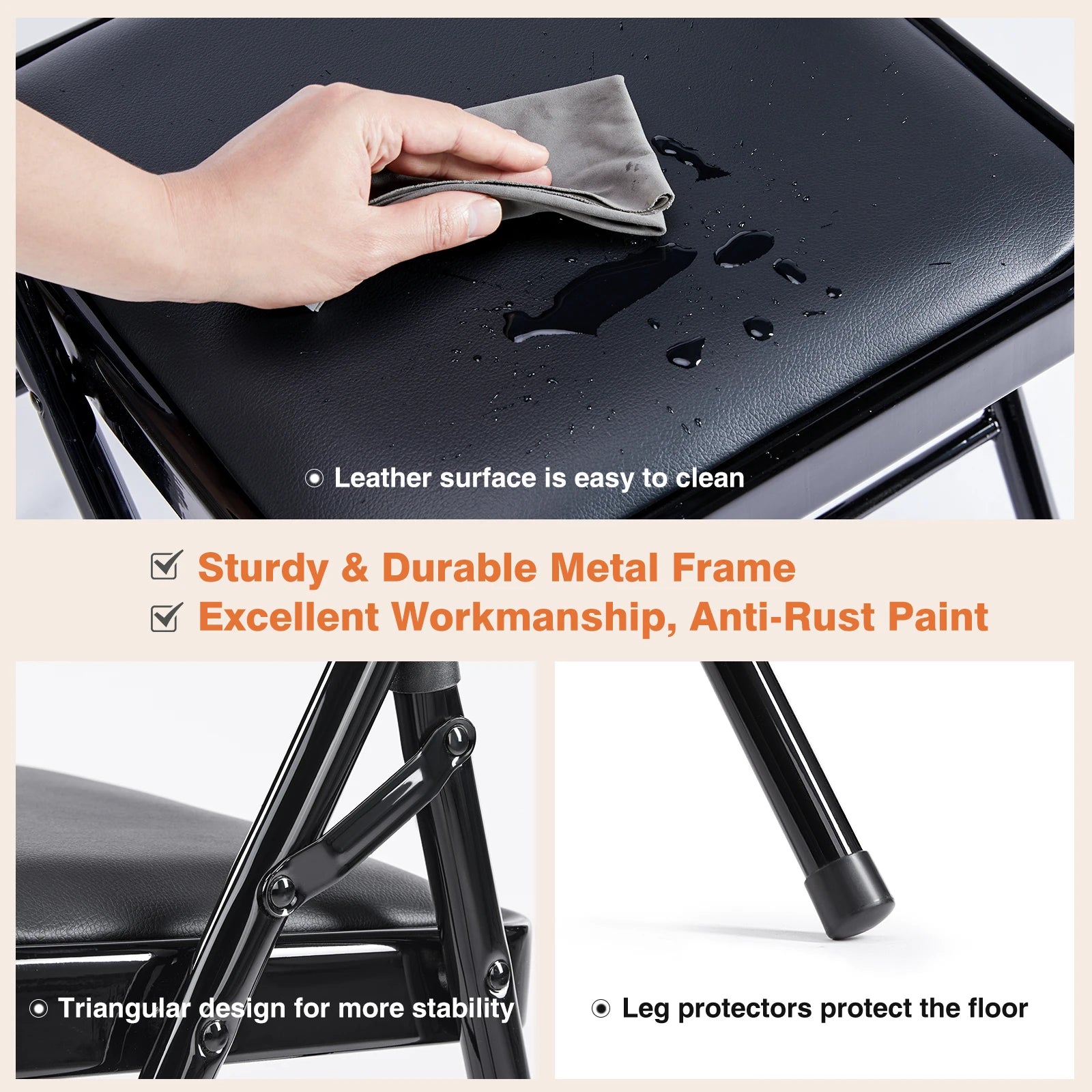 JHK Faux Leather Folding Chair Set of 2 | Elegant & Sturdy