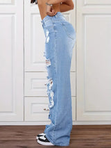 Women's Distressed Wide Leg Jeans | High Waist Denim