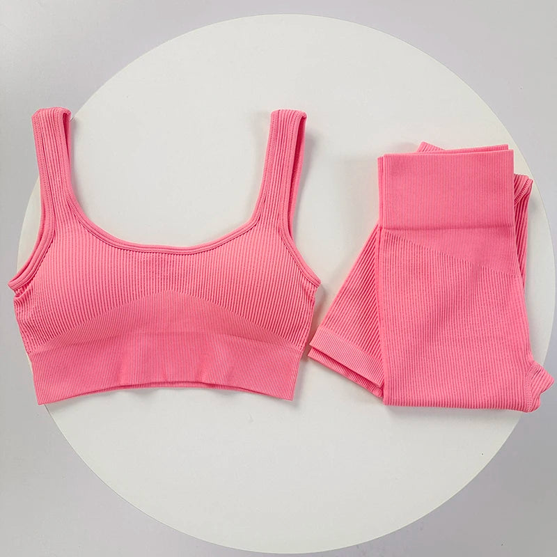 Women's Seamless Ribbed Yoga Set – Quick-Dry Sleeveless Workout Suit