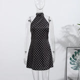 Fashion Polka Dot Mini Dress For Women Elegant Bow Tie Neck Short Sleeve Waist Slim Dress Lady 2026 Spring Summer Chic Vestidos
