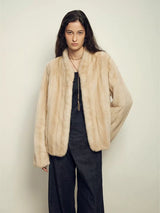 Women's Short Faux Fur Coat with Stand Collar