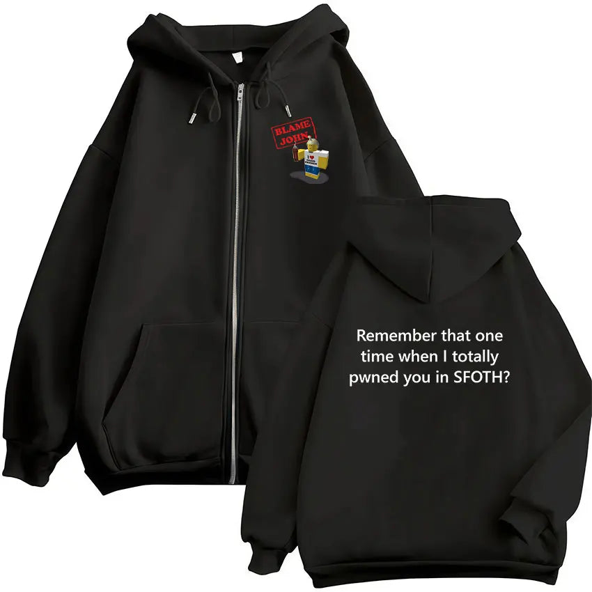 Blame John Meme Oversized Zip-Up Hoodie