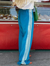 Women's Striped Drawstring Straight-Leg Pants