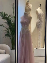 Customized Chiffon Beads Pink Elegant Evening Dresses Stylish Summer Dresses Woman on offer High Quality A-Line bridgerton