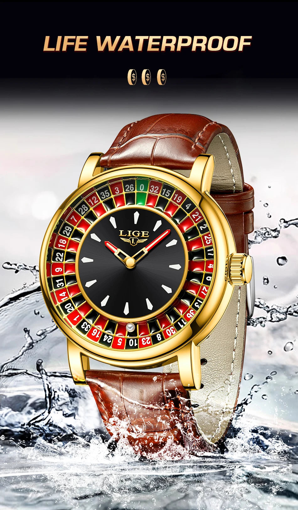 LIGE Men's Rotating Dial Quartz Watch — Luminous, Waterproof, Creative Design