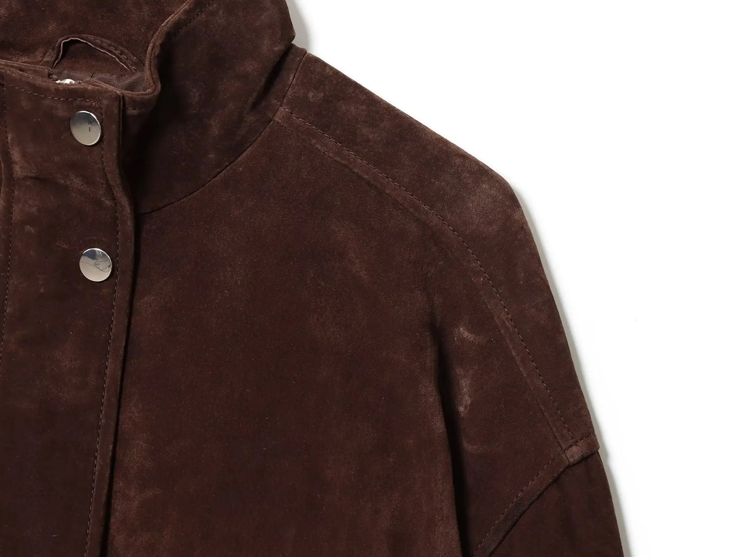 Women Suede Leather Jacket with Pockets Autumn Fashion High Collar Long Sleeve Button Jacket Lady Coats Causal Female Chic Tops