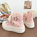 Women's High-Top Canvas Platform Sneakers — Rivet Buckle Lace-Up