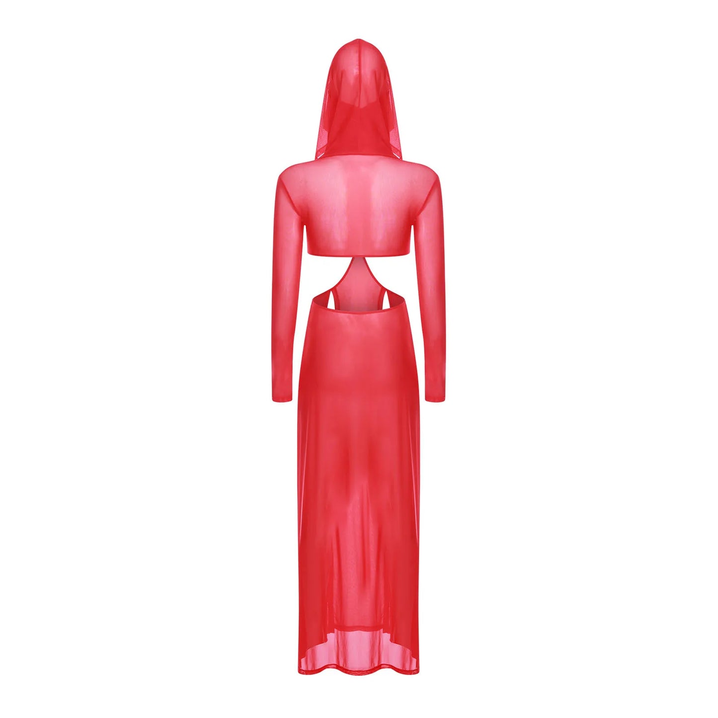 Women’s Hooded Mask Sheer Maxi Dress