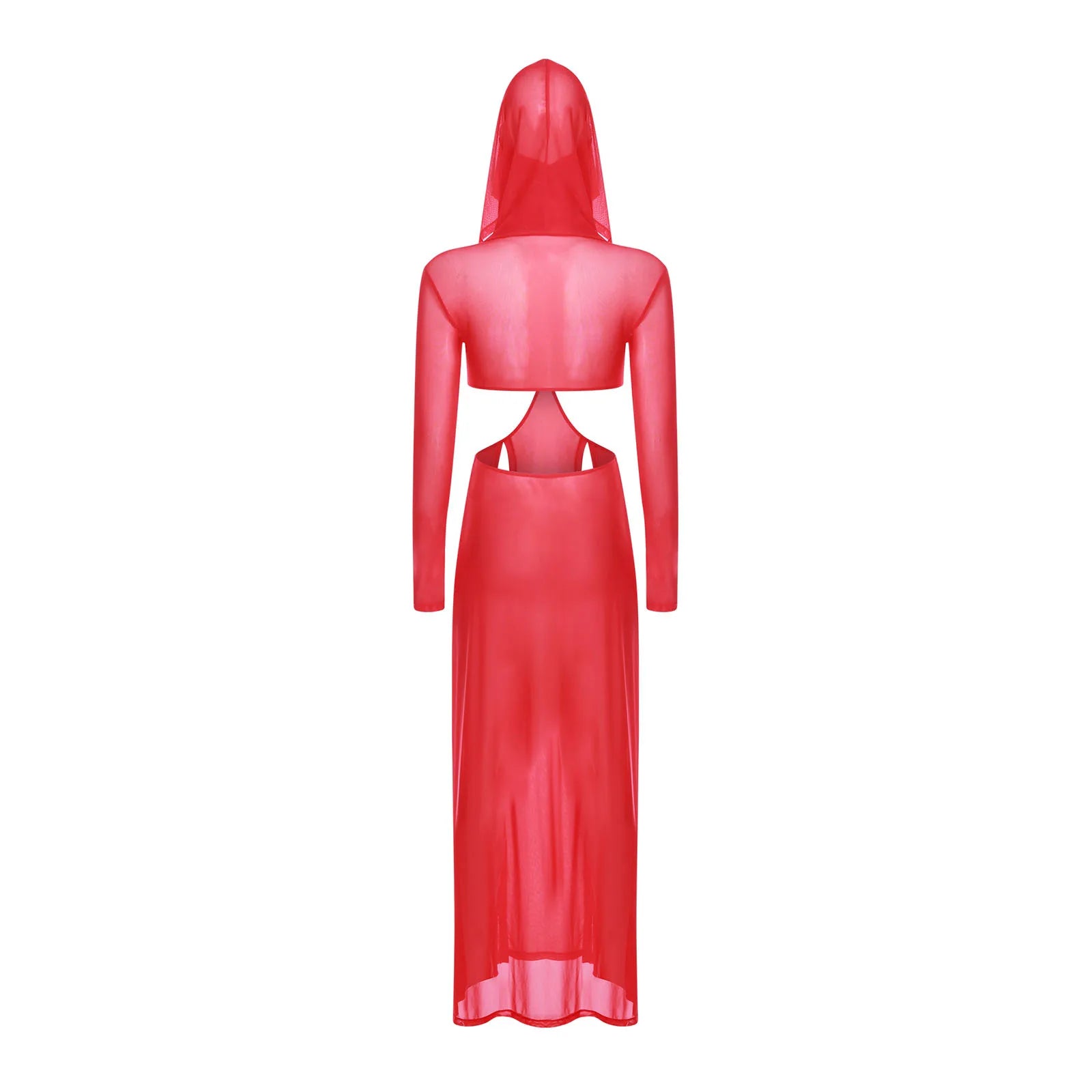 Women’s Hooded Mask Sheer Maxi Dress