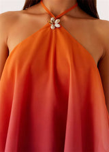 Women's Gradient Halter Backless Mini Dress – Elegant Mesh Off-Shoulder Party Gown