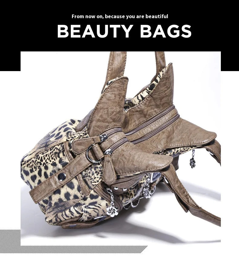 Women Handbags Leopard Bag Top-handle Handbag Fashion Satchel Dumpling Pack Shoulder Bag Tote Bag Hobos Large Purse