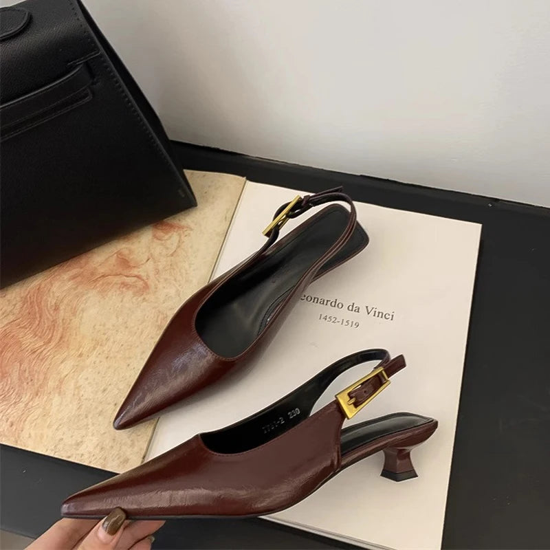 Summer Pointed Toe Women Sandals Fashion Singbacks Mules Shoes Ladies Elegant Low Heel Stripper Party Sandalias