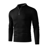 Men's Zipper Polo Shirt – Solid Color Long Sleeve