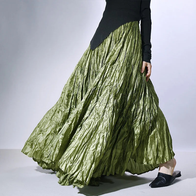Elegant High-Waist Pleated Maxi Skirt for Women