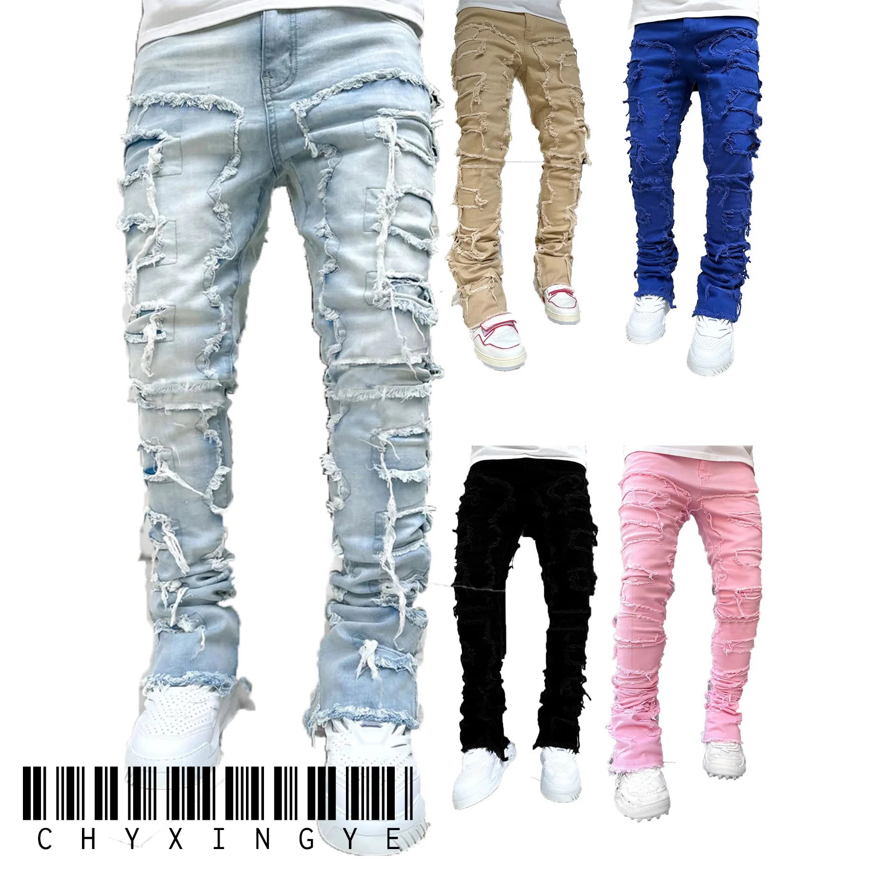 Men's Patchwork Stretch Jeans – Relaxed Fit
