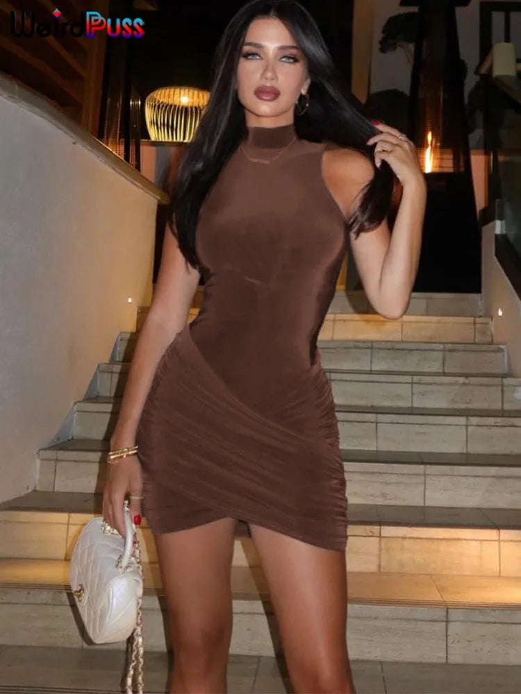Nibber Cross Ruffles Mini Bodycon Dress