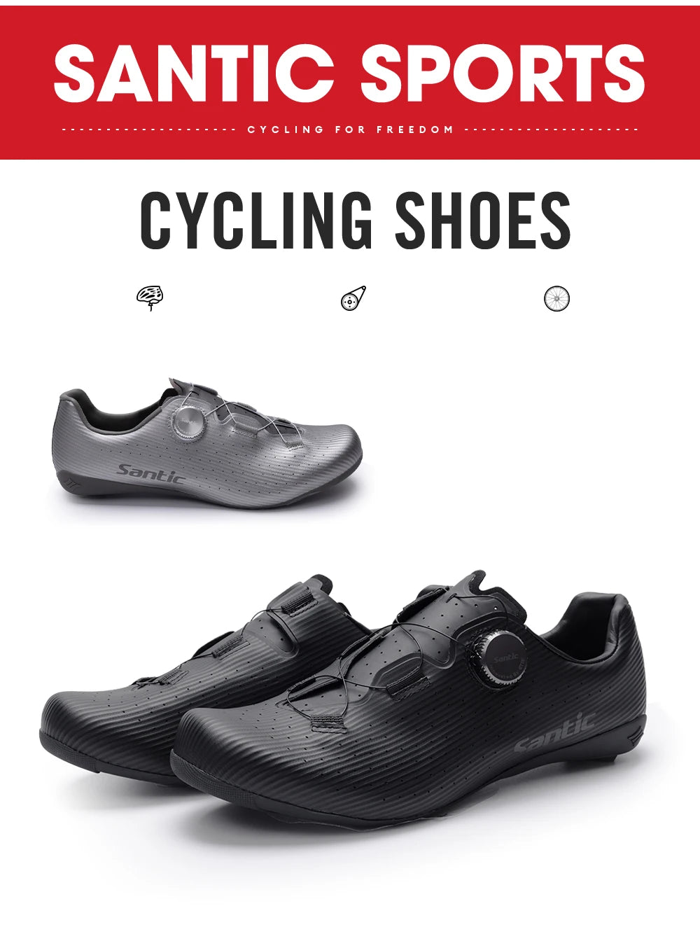 Santic Cycling Shoes Men Carbon Fiber Outsole Road Bike Shoes Women Breathable ATOP Reel Knob Lacing System WZS24043