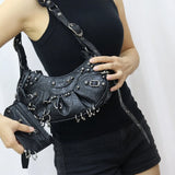  ﻿ 2026 New Women's Fashion Shoulder Bag European Vintage Style Cropped Studded Motorcycle Bag Soft Material Crossbody Design