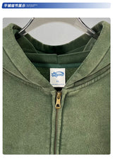 New Autumn and Winter Cashmere Zip Up Jacket Streetwear Casual Oversized Acid Washed Wax Printed Hooded Fleece Zipper Hoodie