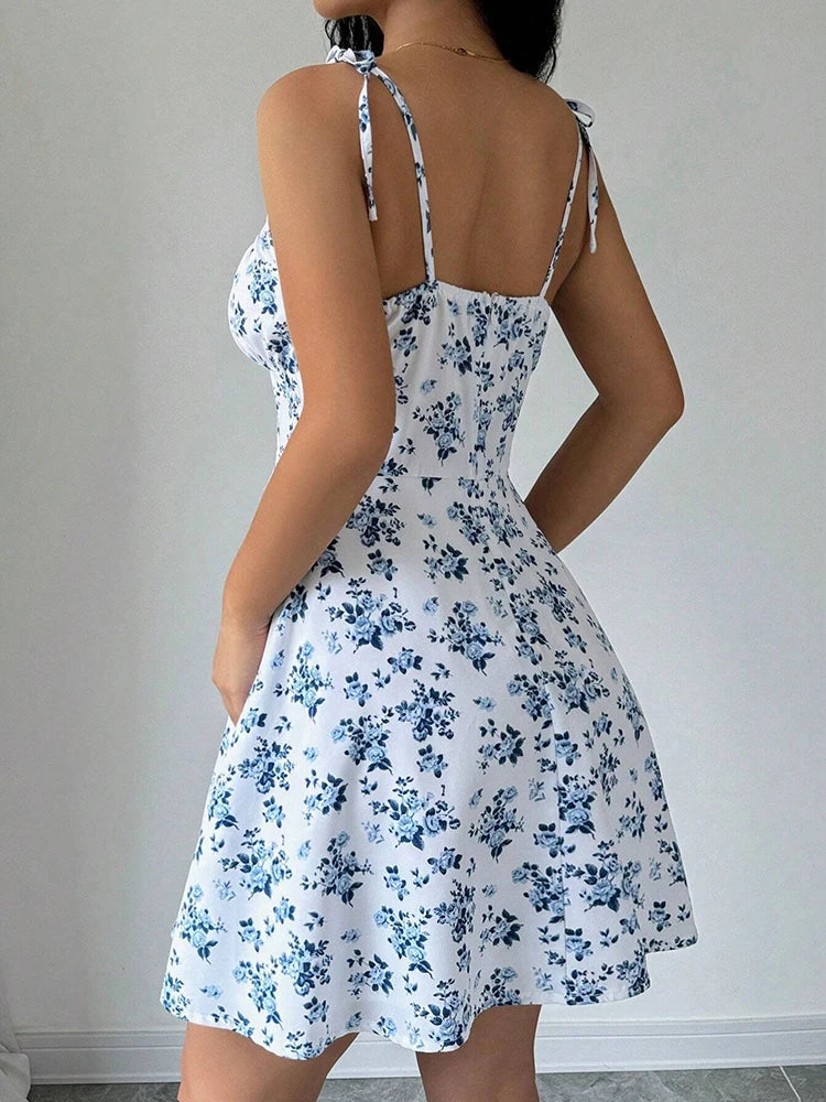 Women's Summer Floral Spaghetti Strap Mini Sundress – Casual A-Line Beach Dress