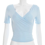 2026 New Women Cross V Neck Slim Waist Top Fashion Ins Style Top