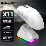 X11 Tri-Mode Wireless Gaming Mouse, 63g Lightweight, PAW3311 Sensor, 12000 DPI, Magnetic RGB Charging Dock
