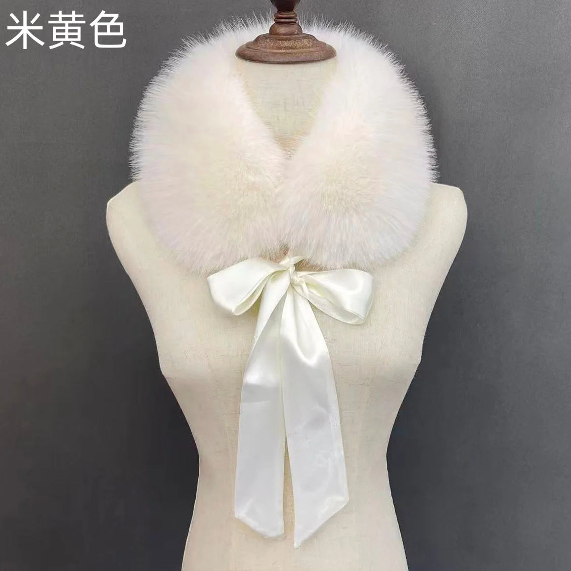 Fluffy Faux Fur Headband Neckerchief 2 in 1 Winter Thermal Plush Ear Warmer Collar Scarf  Satin Ribbon Bow Women Hair Band